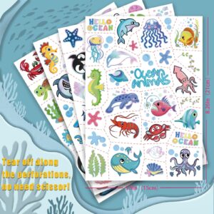 116 PCS Ocean Sea Animal Kids Temporary Tattoos, Cute Fish Metallic Styles Underwater Tattoo Stickers for Ocean Theme Party Decor, Tropical Sea Creature Shark Tattoos for 4 5 6 Years Old Boys Girls