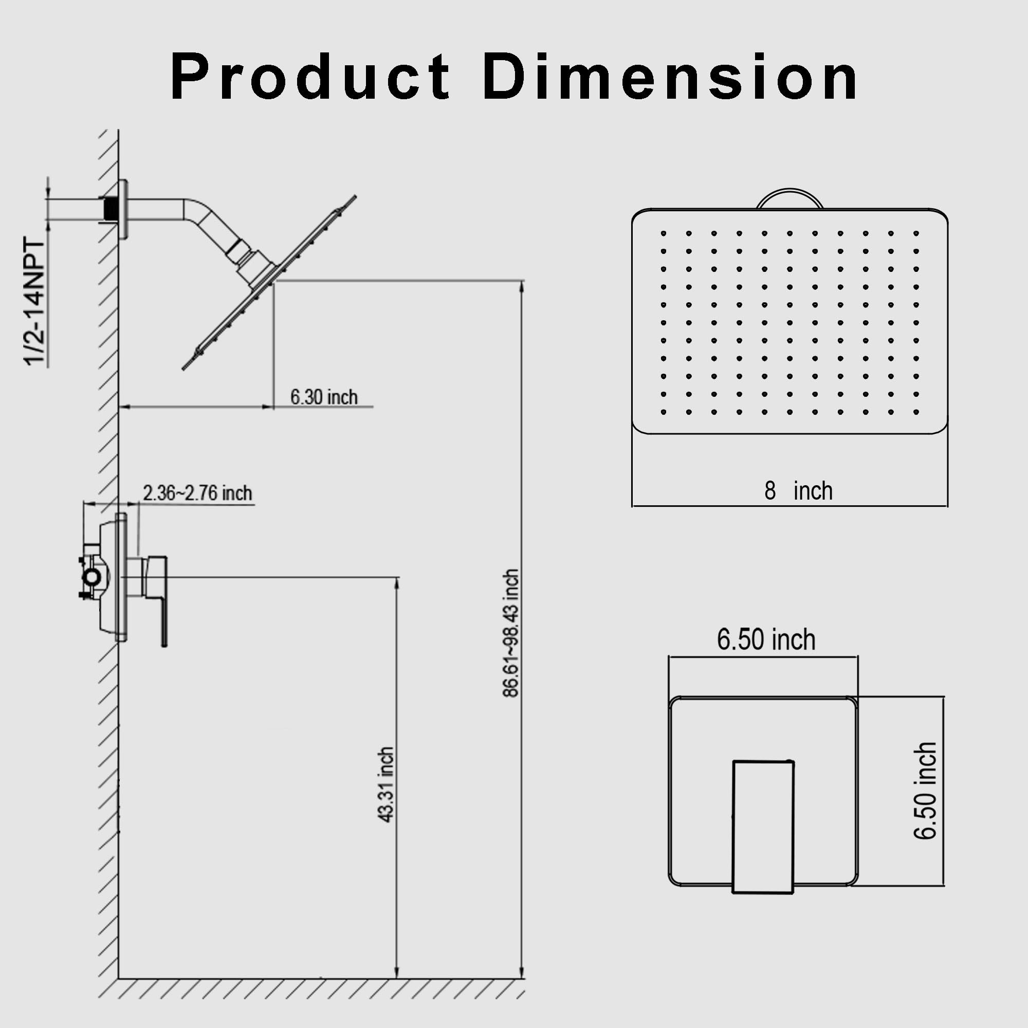 Holispa Shower Faucet Set, Black Shower Faucet with 8-Inch Shower Head, All Metal Shower Head and Handle Set, Shower Trim Kit Included Shower Valve, Matte Black