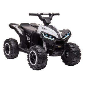 12v kids ride-on electric atv, 4-wheeler off-road 4wd car toy w/2 control modes, treaded tires, led lights, accelerator handle,foot pedal,spring suspension,aux port red