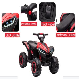 12V Kids Ride-On Electric ATV, 4-Wheeler Off-Road 4WD Car Toy w/2 Control Modes, Treaded Tires, LED Lights, Accelerator Handle,Foot Pedal,Spring Suspension,AUX Port red