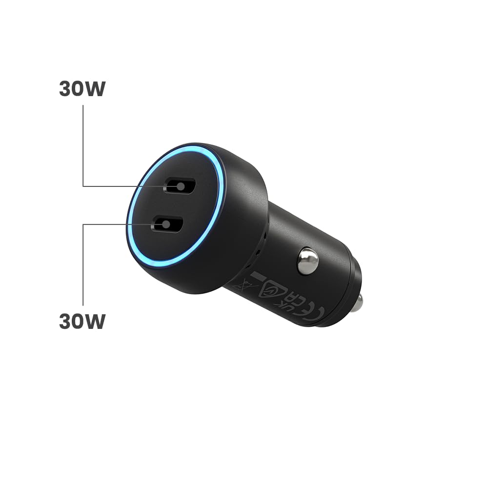 JOURNEY 60W USB C Car Charger, PD 3.0 Fast Charge Dual Port (30W Each) USB Type C, Compact & Portable Design, Compatible with Various Devices Including Samsung Galaxy, Pixel, and More.