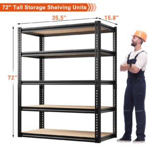 REIBII Garage Shelving, 2000LBS Storage Shelves Heavy Duty Shelving 72''H 5 Tier Metal Shelves for Garage Shelves Adjustable Shelving Units and Storage for Closet Pantry Shelf, 72"H x 35.5"W x 15.8"D