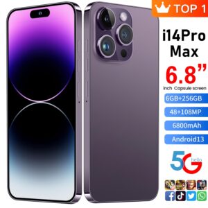 MMY I14 Pro Unlocked Cell Phone, Long Battery Life 6.82" HD Screen Unlocked Phones, 6+256GB Android 13 (Midnight Purple)