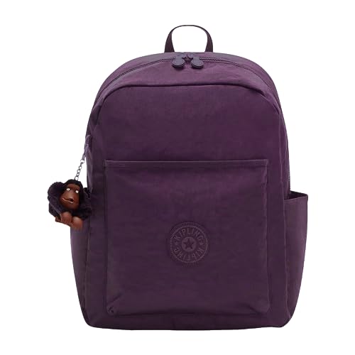 Kipling Women's Bennett, Lightweight, Minimal, Nylon Laptop Backpack, Black Tonal, 12''L x 15''H x 6.25''D (Darl Plum Tonal)