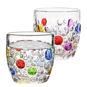 no name no seal colorful bubbly drinking glasses set of 2, 11 oz (330 ml), stemless champagne glasses, cocktail glasses, stemless wine glasses, iced tea mugs, heavy duty glasses for women (classic)