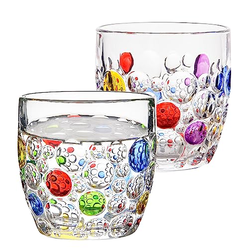 No Name No Seal Colorful Bubbly Drinking Glasses Set of 2, 11 oz (330 ml), Stemless Champagne Glasses, Cocktail Glasses, Stemless Wine Glasses, Iced Tea Mugs, Heavy Duty Glasses For Women (Classic)