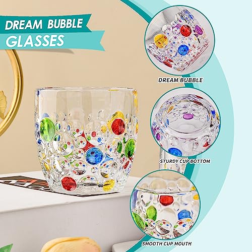 No Name No Seal Colorful Bubbly Drinking Glasses Set of 2, 11 oz (330 ml), Stemless Champagne Glasses, Cocktail Glasses, Stemless Wine Glasses, Iced Tea Mugs, Heavy Duty Glasses For Women (Classic)