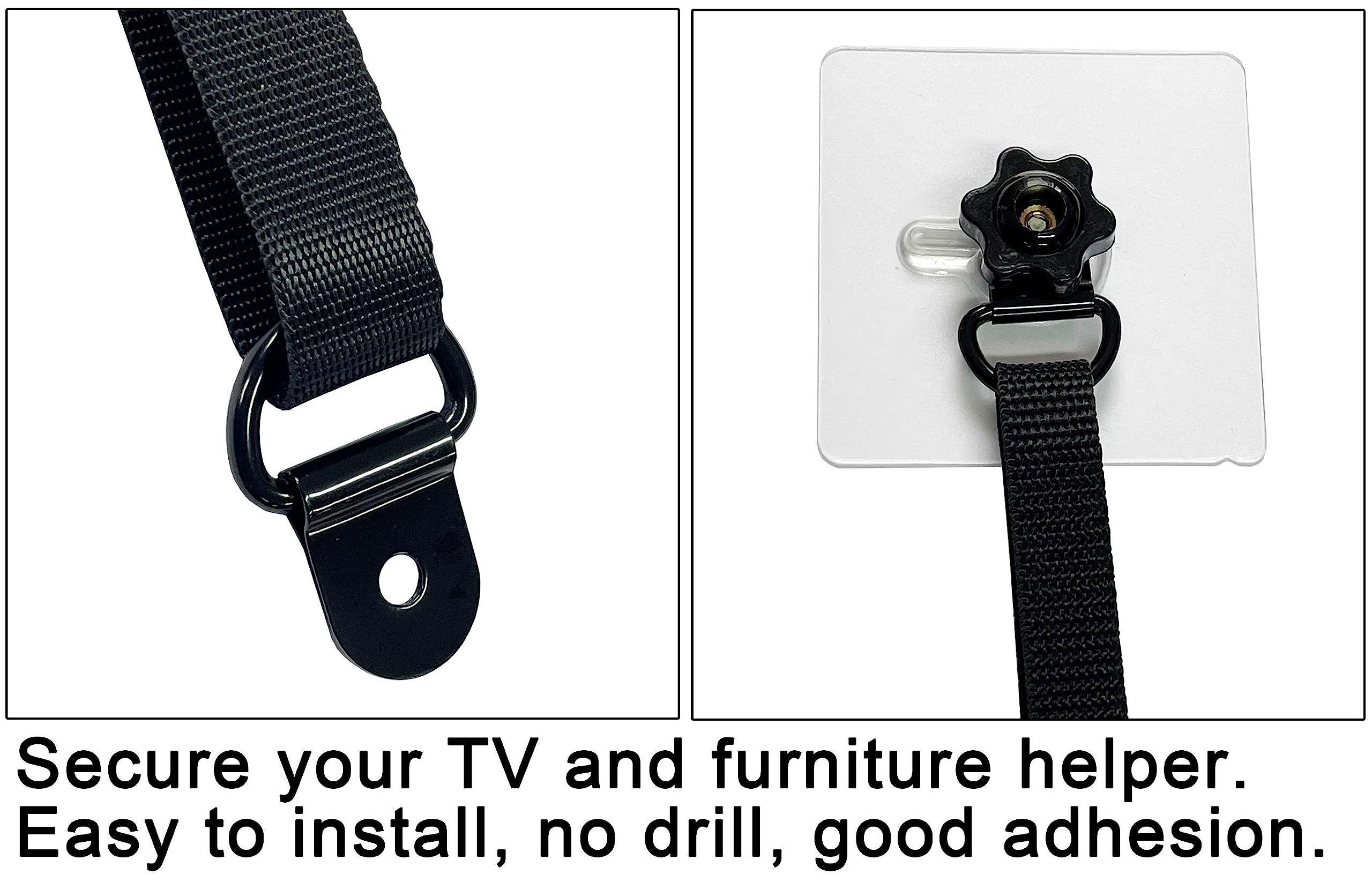 6 Pcs No-Drill Flat Screen TV Safety Straps, Adhesive and Adjustable Anti-Tip Furniture Anchor Kit for Baby Proofing