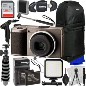 ultimaxx advanced ricoh gr iii digital camera bundle (diary edition) - includes: 128gb ultra memory card, 2x spare batteries, selfie stick, water-resistant camera backpack & much more (23pc bundle)
