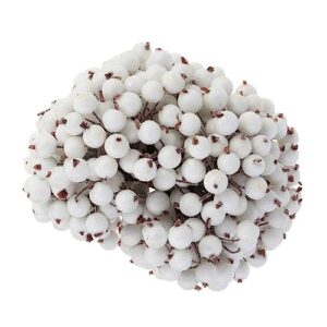 dechous 200pcs mini christmas frosted fruit holly frosted fruit frosted berry glass bead artificial flower white