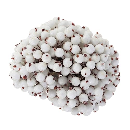 DECHOUS 200pcs Mini Christmas Frosted Fruit Holly Frosted Fruit Frosted Berry Glass Bead Artificial Flower White