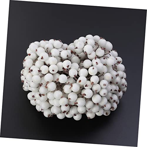 DECHOUS 200pcs Mini Christmas Frosted Fruit Holly Frosted Fruit Frosted Berry Glass Bead Artificial Flower White