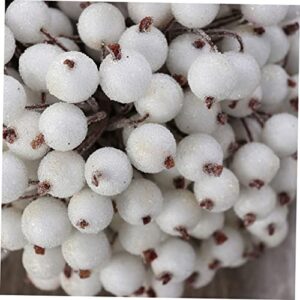 DECHOUS 200pcs Mini Christmas Frosted Fruit Holly Frosted Fruit Frosted Berry Glass Bead Artificial Flower White