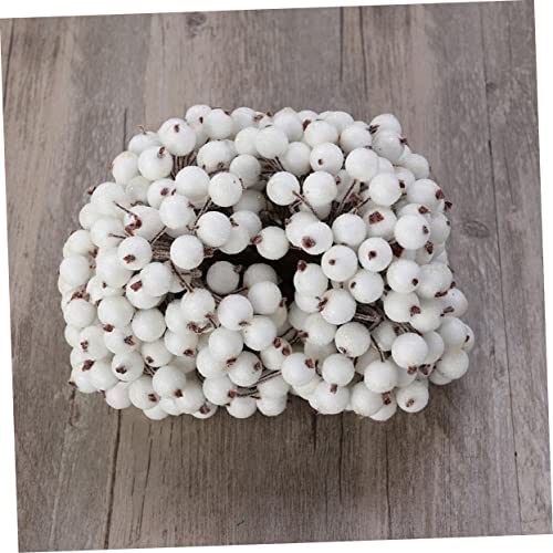 DECHOUS 200pcs Mini Christmas Frosted Fruit Holly Frosted Fruit Frosted Berry Glass Bead Artificial Flower White