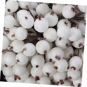 DECHOUS 200pcs Mini Christmas Frosted Fruit Holly Frosted Fruit Frosted Berry Glass Bead Artificial Flower White