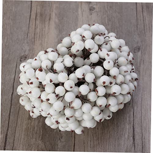 DECHOUS 200pcs Mini Christmas Frosted Fruit Holly Frosted Fruit Frosted Berry Glass Bead Artificial Flower White