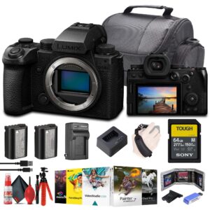 panasonic lumix s5 iix mirrorless camera (dc-s5m2xbody) + 64gb memory card + corel photo software + dmw-blk22 battery + charger + card reader + case + flex tripod + cleaning kit + more