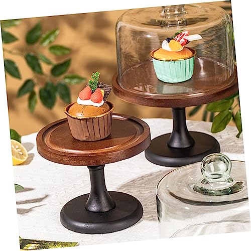 Happyyami 1 Set Wooden Serving Trays Wood Cake Stand Cake Stand with Dome Cake Tray Cake Plate with Lid Wedding Cake Stand Cake Display Cake Stands for Party Fruit Tray Glass Pastry