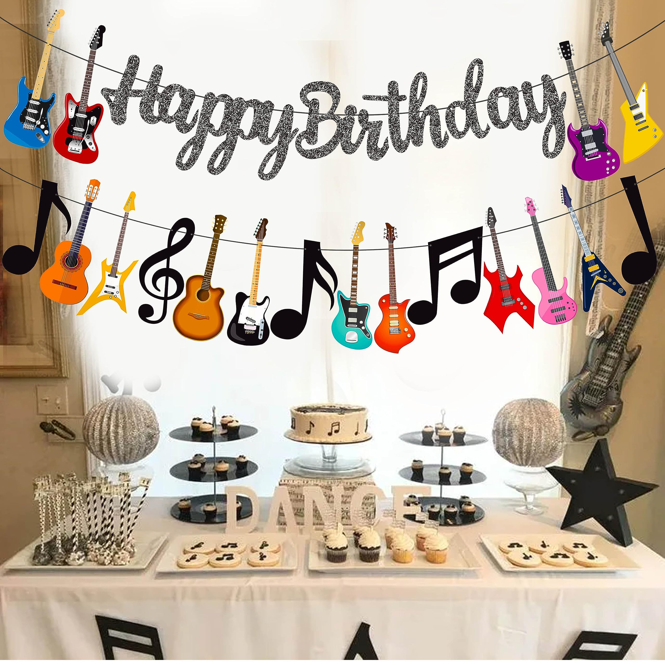 Guitar Birthday Party Banner Music Note Guitar Party Banners Guitar Birthday Party Decorations 2Pcs Guitar Cutout Banners for Rock Guitar Baby Shower Supplies