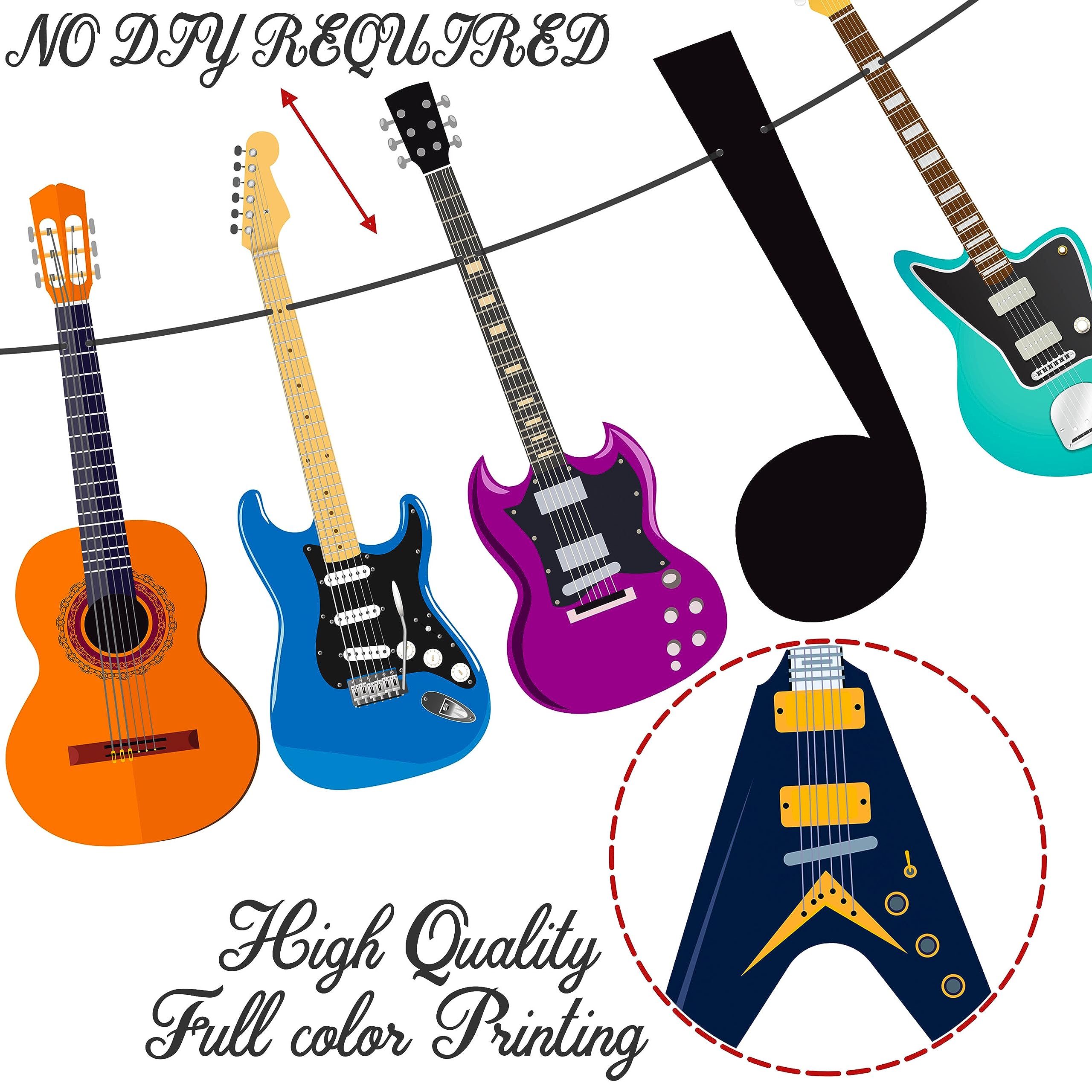 Guitar Birthday Party Banner Music Note Guitar Party Banners Guitar Birthday Party Decorations 2Pcs Guitar Cutout Banners for Rock Guitar Baby Shower Supplies