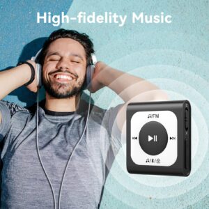 64GB Clip MP3 Player with Bluetooth, AGPTEK A51PL Portable Music Player with FM Radio, Shuffle, No Phone Needed, for Sports(Black)