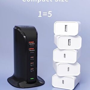 VPSUN USB C Charger Tower 55W, USB Charging Station 5 Port USB Block for iPhone 15/14/13/12, iPad, Samsung Galaxy, Google Pixel,HTC, and Multiple Devices 5V