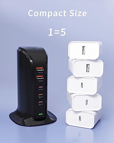 VPSUN USB C Charger Tower 55W, USB Charging Station 5 Port USB Block for iPhone 15/14/13/12, iPad, Samsung Galaxy, Google Pixel,HTC, and Multiple Devices 5V