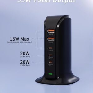 VPSUN USB C Charger Tower 55W, USB Charging Station 5 Port USB Block for iPhone 15/14/13/12, iPad, Samsung Galaxy, Google Pixel,HTC, and Multiple Devices 5V