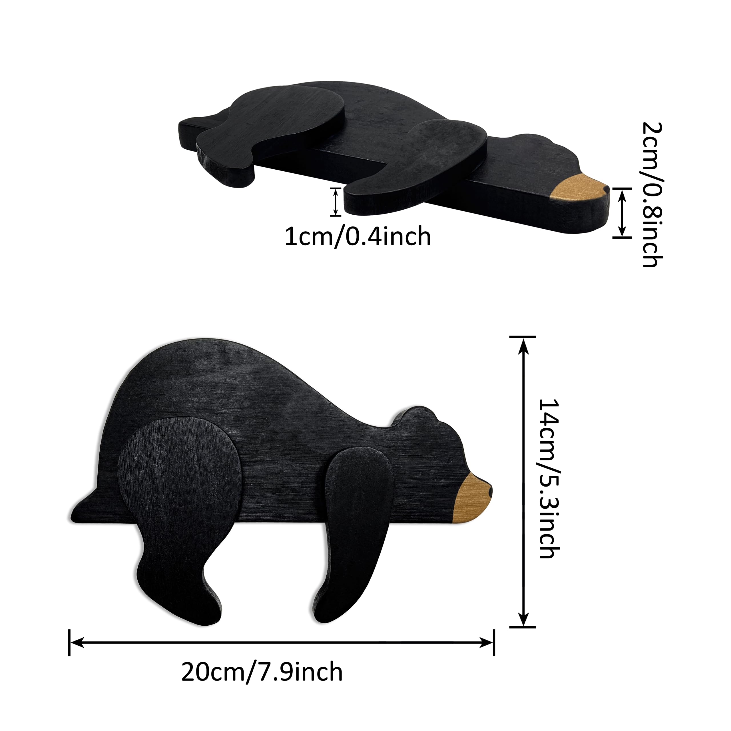 Woodland Nursery Decor For Baby, Black Bear Decoration, Wooden Wilderness Sleeping Bear, Safari Forest Decor For Classroom Bedroom Nursery Room Shelf (Black)