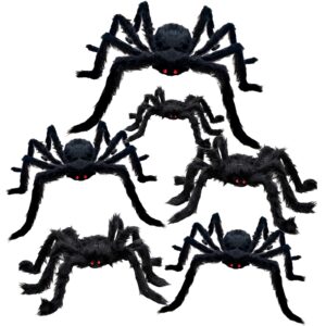 tuzuaol 6 pcs outdoor halloween spiders decorations, giant spiders realistic scary spiders for yard party haunted house decor indoor