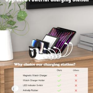 ₂₀₂₃𝘕𝘦𝘸 Charging Station Multiple Charger Station - 6-Port USB Fast Charging Dock 50W Organizer Station with Watch Charger for iPhone|Android Cell Phone|iPad|Kindle|Watch|Tablet