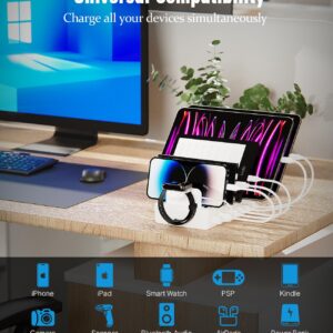 ₂₀₂₃𝘕𝘦𝘸 Charging Station Multiple Charger Station - 6-Port USB Fast Charging Dock 50W Organizer Station with Watch Charger for iPhone|Android Cell Phone|iPad|Kindle|Watch|Tablet