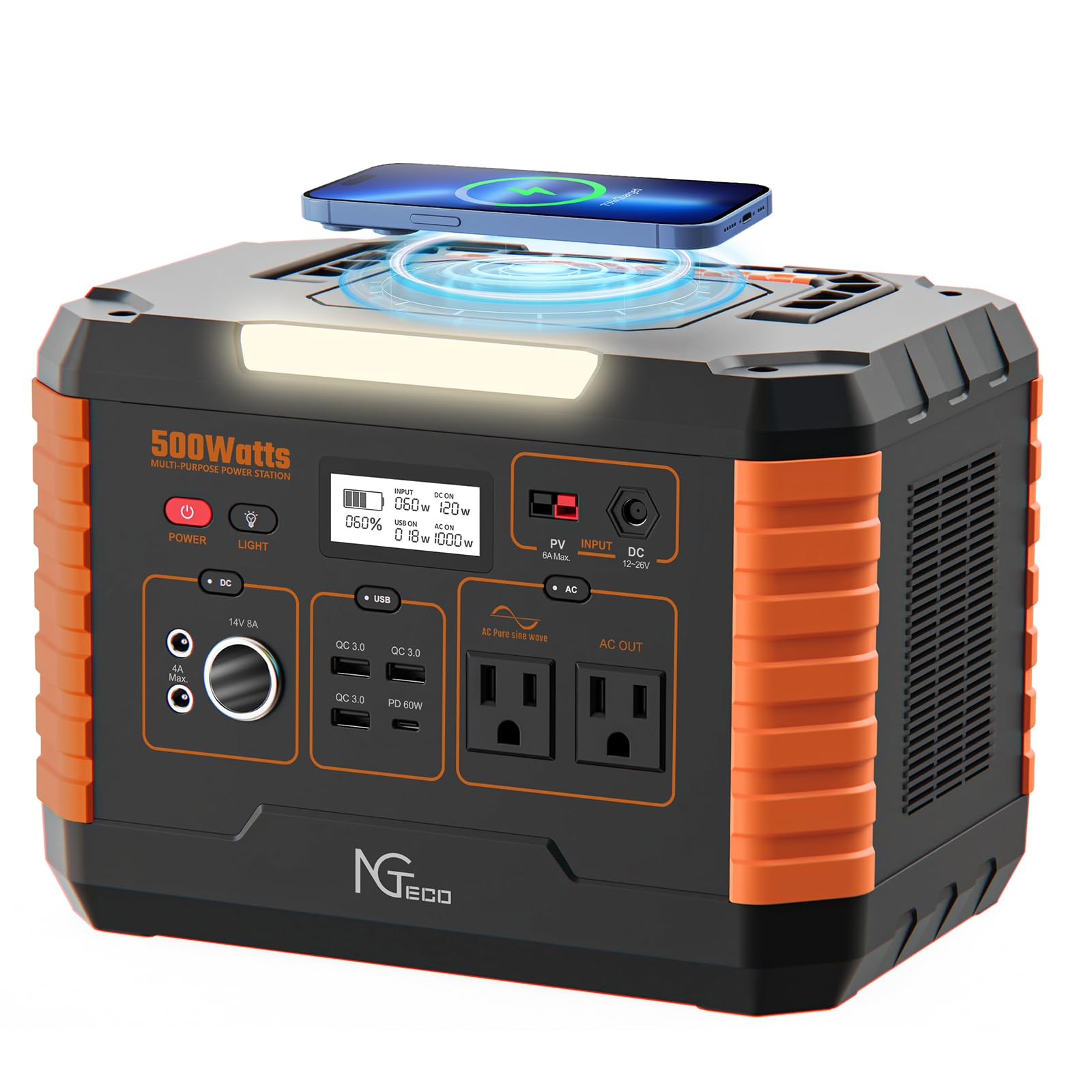 NGTeco Portable Power Station, 500W Solar Generator (Solar Panel Not Included) with LED, 519Wh Backup Lithium Battery for Outdoors Camping Travel Hunting Home Blackout