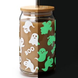 nefelibata halloween ghosts beer can glass fall iced coffee glass 16 oz spooky season glass with lid metal straw and cleaning brush october boo! drinking cup gifts for him her
