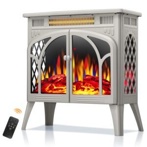 havato electric fireplace heater with remote control, overheating-protection, realistic flame, 5100 btu output, 25" freestanding electric fireplace stove for indoor use, beige