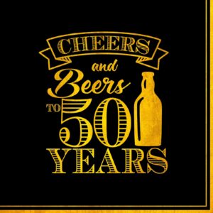 50 pcs cheers to 50 years party napkins 50th birthday napkins 6.5x6.5 inches disposable party supplies black and gold paper napkins for men women 50th birthday decorations wedding anniversary