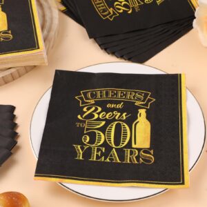 50 Pcs Cheers to 50 Years Party Napkins 50th Birthday Napkins 6.5x6.5 Inches Disposable Party Supplies Black and Gold Paper Napkins for Men Women 50th Birthday Decorations Wedding Anniversary