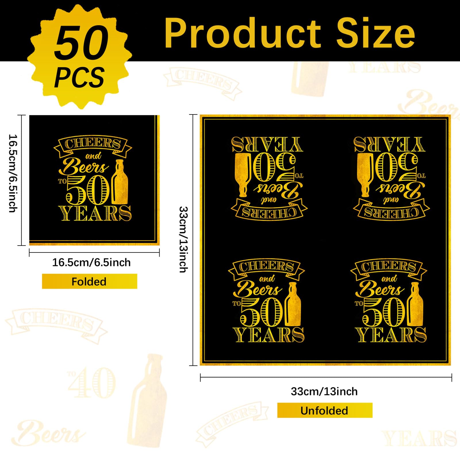 50 Pcs Cheers to 50 Years Party Napkins 50th Birthday Napkins 6.5x6.5 Inches Disposable Party Supplies Black and Gold Paper Napkins for Men Women 50th Birthday Decorations Wedding Anniversary