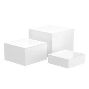 niubee buffet risers, 3pcs acrylic risers for display dessert figures collectible show, white cube display nesting riser with hollow bottoms 6"x7"x8"