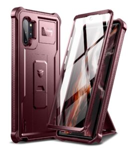 dexnor for samsung galaxy note 10+ plus case, [built in screen protector and kickstand] heavy duty military grade protection shockproof protective cover for samsung galaxy note 10 plus (maroon red)