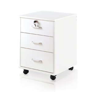 tukailai mobile file cabinet with 3 drawers, under desk rolling filing cabinet with 4 wheels for letter/legal / a4 size, wooden stationery storage cabinet for home office (white)
