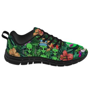 Mens Womens Alien Shoes Running Walking Tennis Sneakers Alien UFO Tropical Hibiscus Flower Shoes Gifts for Women Men,Size 10.5 Men/12 Women Black