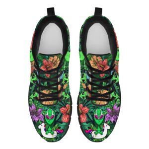 Mens Womens Alien Shoes Running Walking Tennis Sneakers Alien UFO Tropical Hibiscus Flower Shoes Gifts for Women Men,Size 10.5 Men/12 Women Black