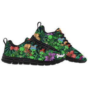 Mens Womens Alien Shoes Running Walking Tennis Sneakers Alien UFO Tropical Hibiscus Flower Shoes Gifts for Women Men,Size 10.5 Men/12 Women Black