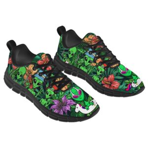 Mens Womens Alien Shoes Running Walking Tennis Sneakers Alien UFO Tropical Hibiscus Flower Shoes Gifts for Women Men,Size 10.5 Men/12 Women Black