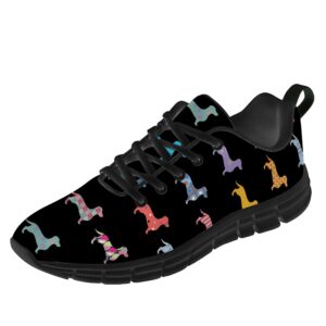 ocmogic dachshund shoes for women men running walking tennis sneakers dachshund dog cartoon print shoes gifts for her him,size 6 men/8 women black