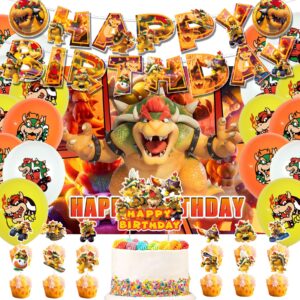 kozrlib ma-rio bowser birthday party supplies cartoon bowser theme party decorations including cake topper banner cupcake toppers balloons and background
