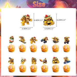 kozrlib Ma-rio Bowser Birthday Party Supplies Cartoon Bowser Theme Party Decorations Including Cake Topper Banner Cupcake Toppers Balloons and Background