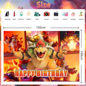 kozrlib Ma-rio Bowser Birthday Party Supplies Cartoon Bowser Theme Party Decorations Including Cake Topper Banner Cupcake Toppers Balloons and Background