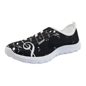 coldinair music wall art music note women's road running shoes black white treble clef prints casual sneakers music art print lady girls tennis walking shoe workout shoes for tennis gym